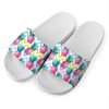 Neon Zig Zag Pineapple Pattern Print White Slide Sandals
