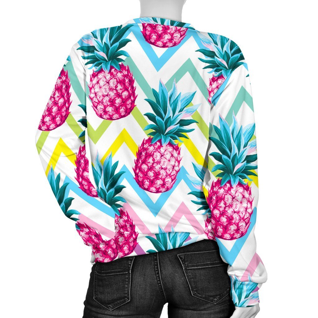 Neon Zig Zag Pineapple Pattern Print Women's Crewneck Sweatshirt GearFrost