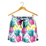 Neon Zig Zag Pineapple Pattern Print Women's Shorts