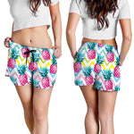 Neon Zig Zag Pineapple Pattern Print Women's Shorts