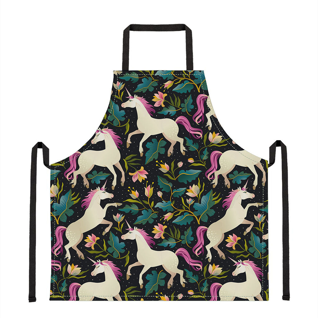 Night Floral Unicorn Pattern Print Apron