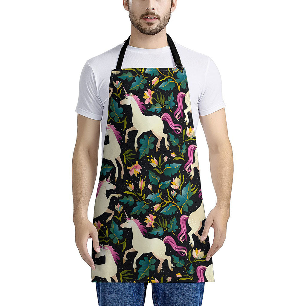 Night Floral Unicorn Pattern Print Apron