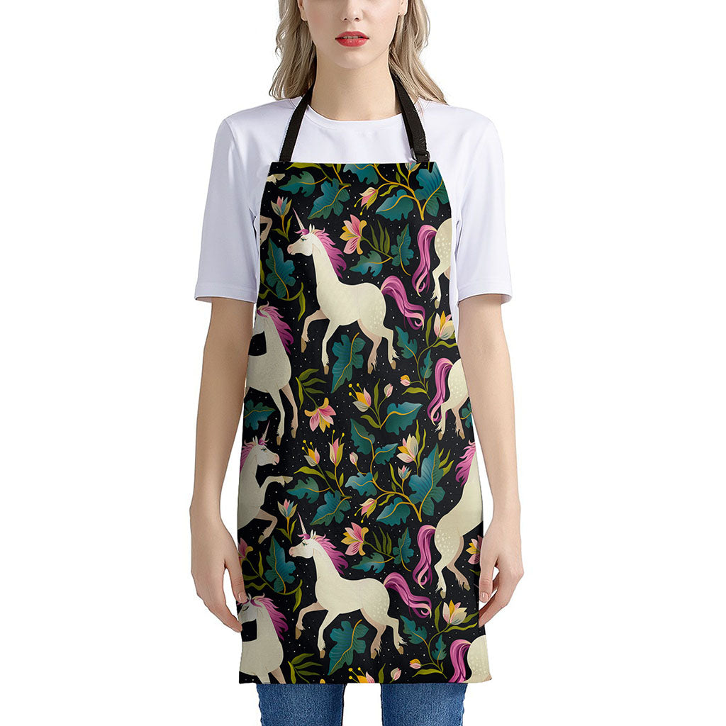 Night Floral Unicorn Pattern Print Apron