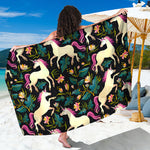 Night Floral Unicorn Pattern Print Beach Sarong Wrap