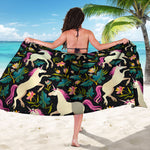 Night Floral Unicorn Pattern Print Beach Sarong Wrap