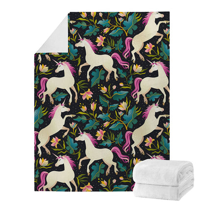 Night Floral Unicorn Pattern Print Blanket