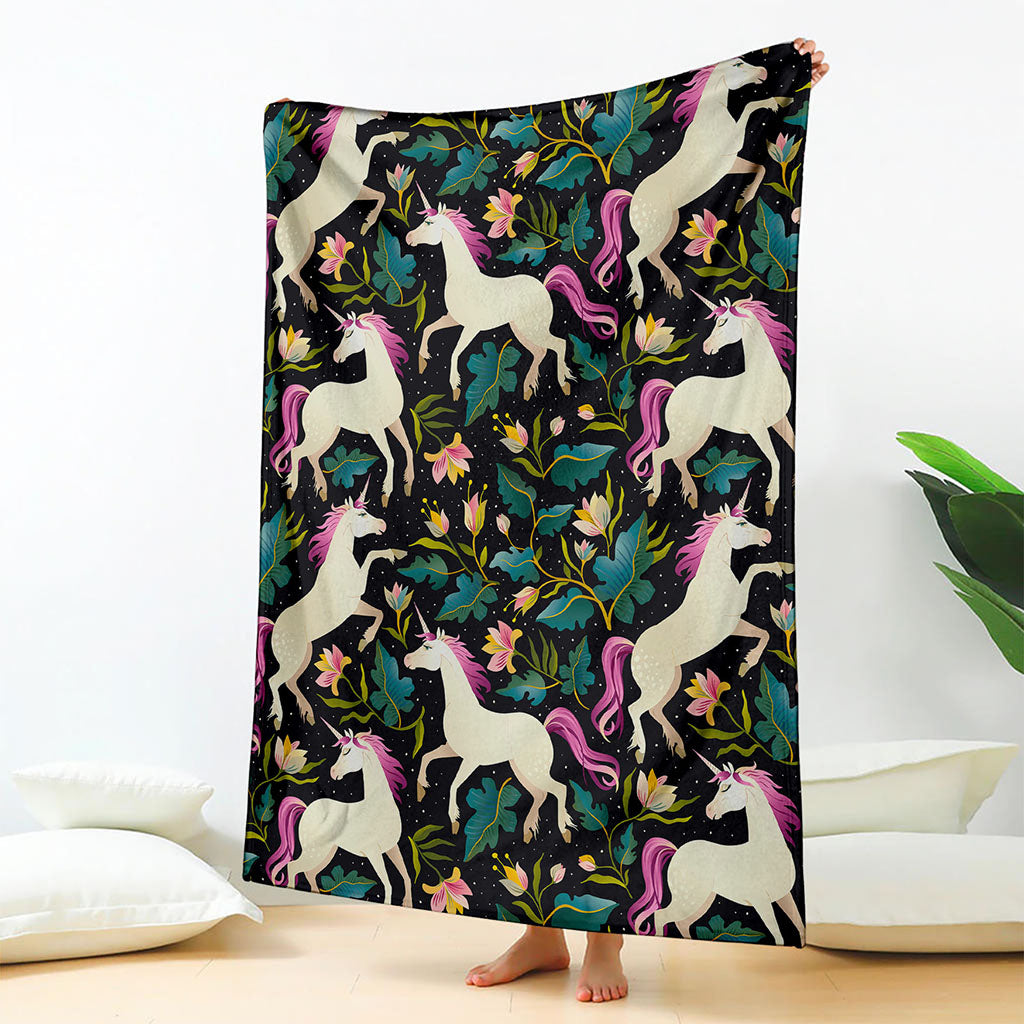 Night Floral Unicorn Pattern Print Blanket