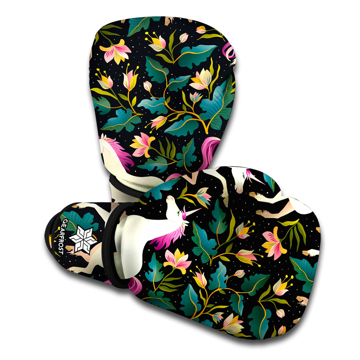 Night Floral Unicorn Pattern Print Boxing Gloves