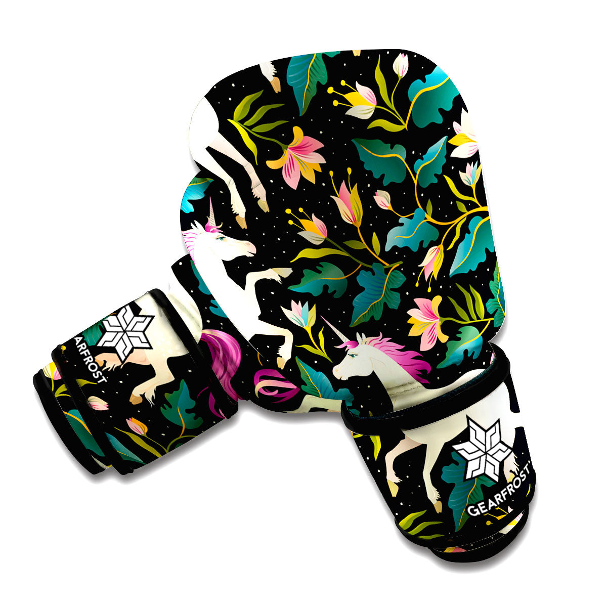 Night Floral Unicorn Pattern Print Boxing Gloves