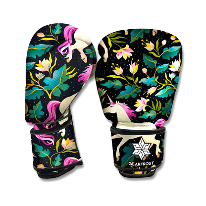 Night Floral Unicorn Pattern Print Boxing Gloves