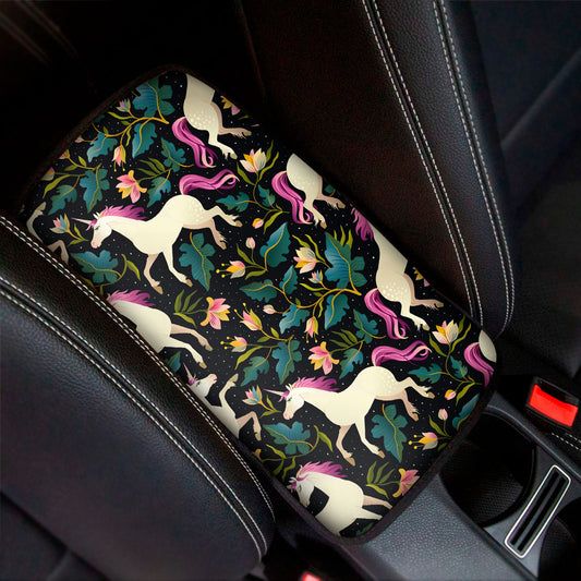 Night Floral Unicorn Pattern Print Car Center Console Cover