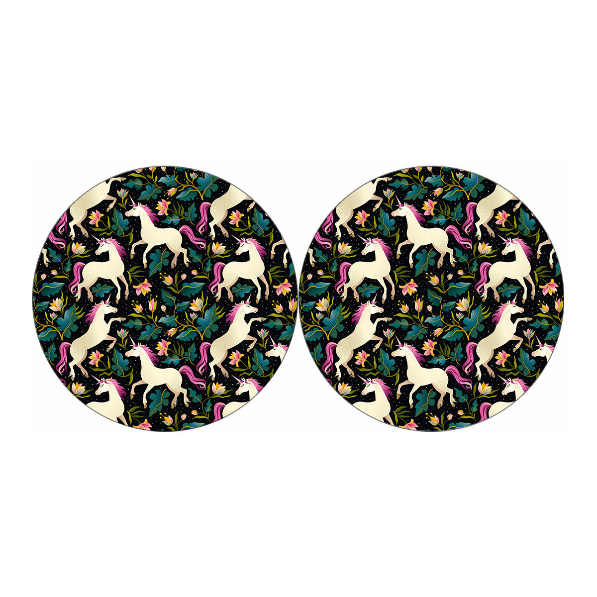 Night Floral Unicorn Pattern Print Car Coasters