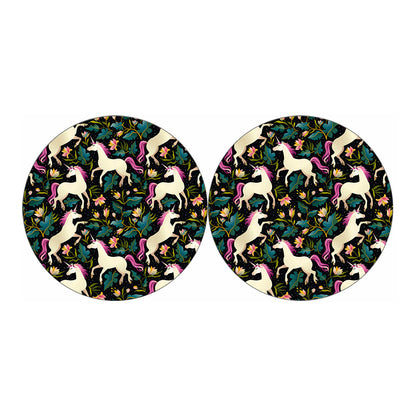 Night Floral Unicorn Pattern Print Car Coasters
