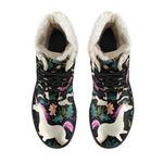 Night Floral Unicorn Pattern Print Comfy Boots GearFrost
