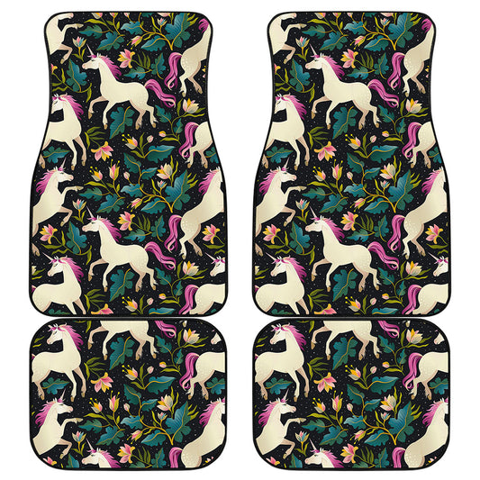 Night Floral Unicorn Pattern Print Front and Back Car Floor Mats