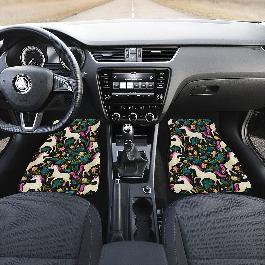Night Floral Unicorn Pattern Print Front and Back Car Floor Mats