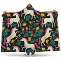 Night Floral Unicorn Pattern Print Hooded Blanket