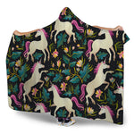 Night Floral Unicorn Pattern Print Hooded Blanket