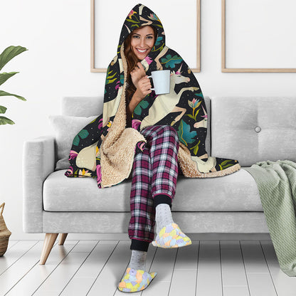 Night Floral Unicorn Pattern Print Hooded Blanket