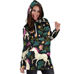 Night Floral Unicorn Pattern Print Hoodie Dress GearFrost