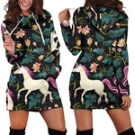 Night Floral Unicorn Pattern Print Hoodie Dress GearFrost