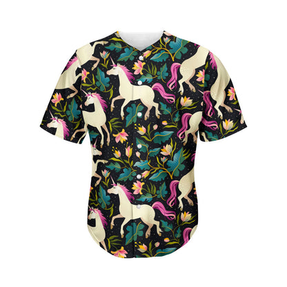 Night Floral Unicorn Pattern Print Men's Baseball Jersey