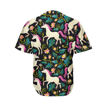 Night Floral Unicorn Pattern Print Men's Baseball Jersey