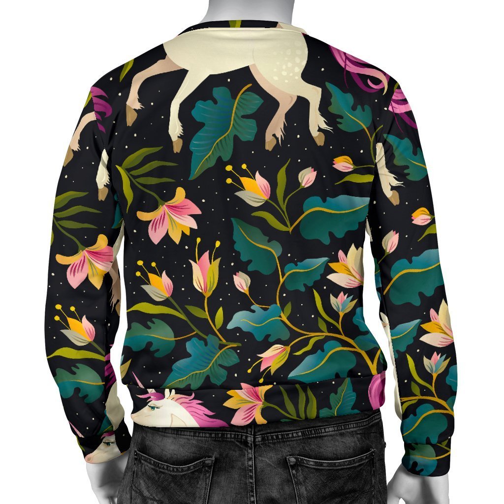 Night Floral Unicorn Pattern Print Men's Crewneck Sweatshirt GearFrost