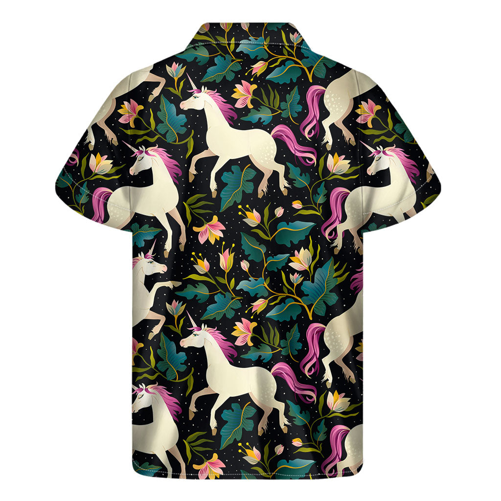 Night Floral Unicorn Pattern Print Men's Short Sleeve Shirt