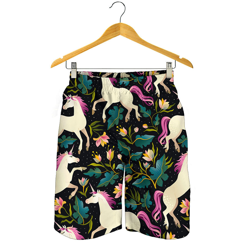 Night Floral Unicorn Pattern Print Men's Shorts
