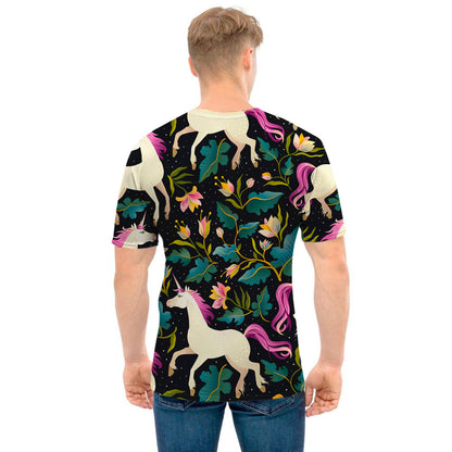 Night Floral Unicorn Pattern Print Men's T-Shirt