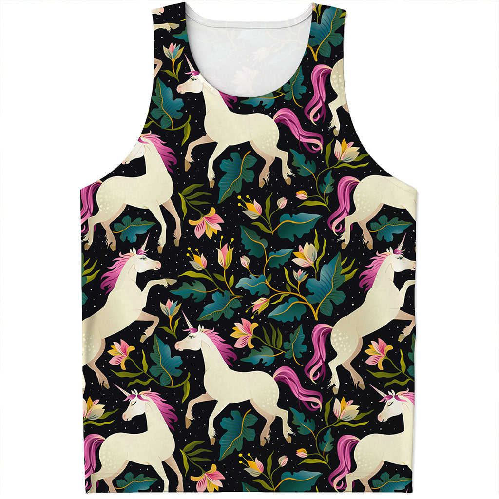 Night Floral Unicorn Pattern Print Men's Tank Top