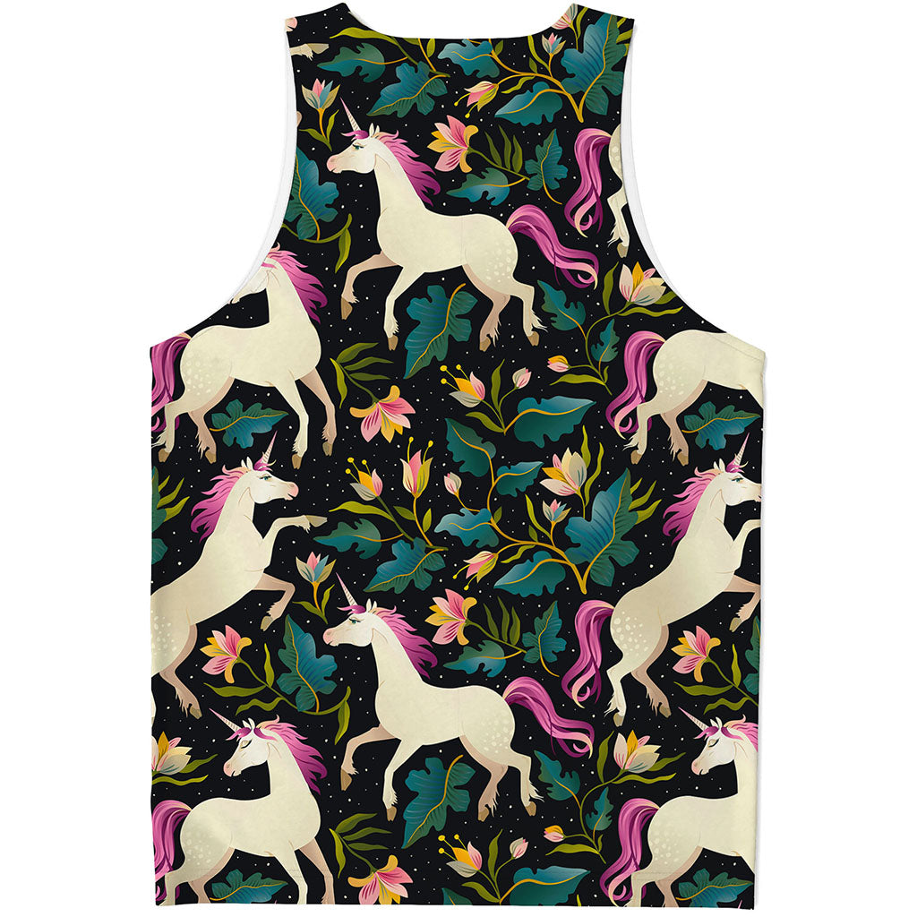 Night Floral Unicorn Pattern Print Men's Tank Top