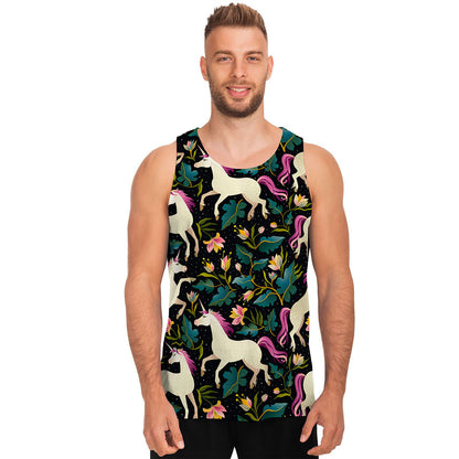 Night Floral Unicorn Pattern Print Men's Tank Top