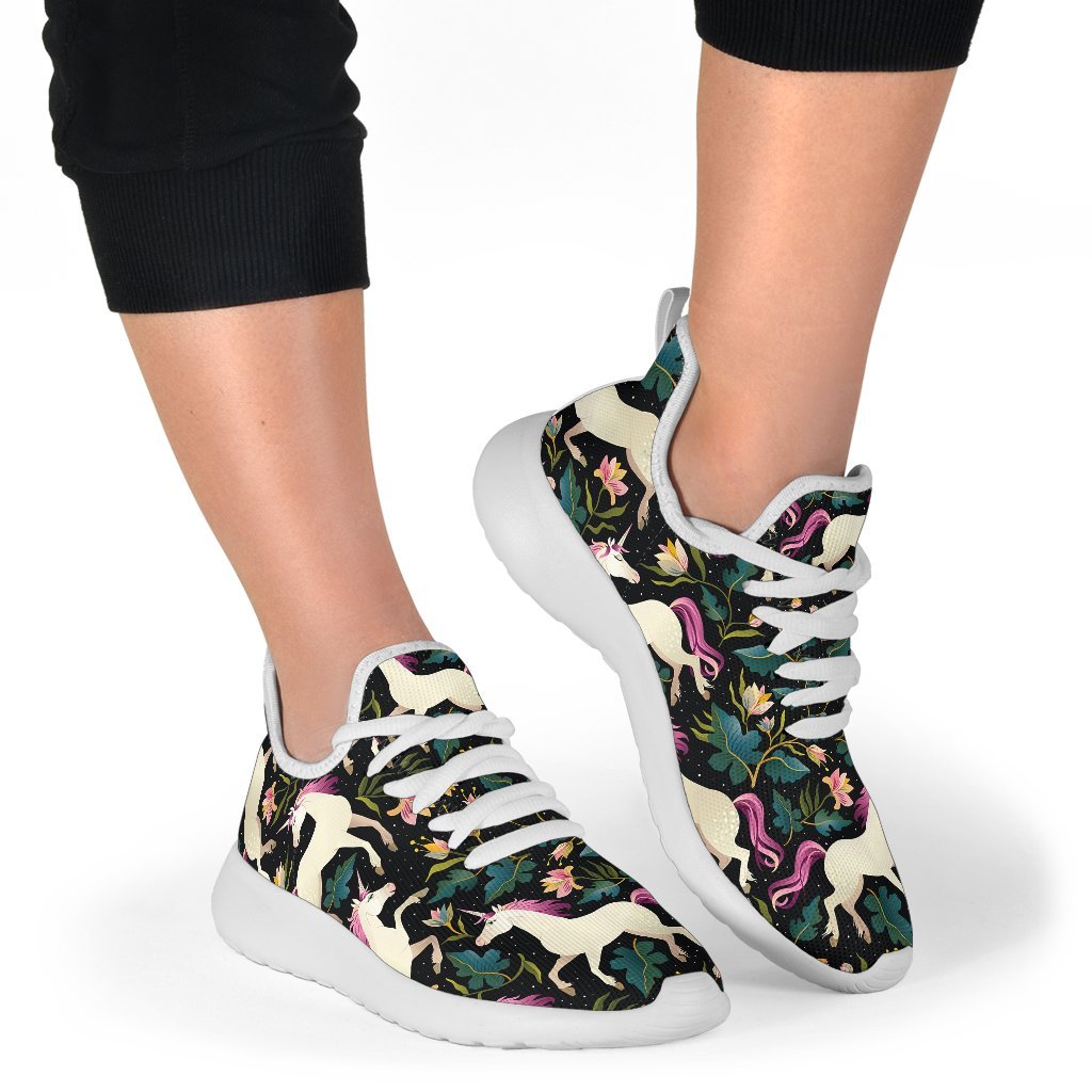 Night Floral Unicorn Pattern Print Mesh Knit Shoes GearFrost