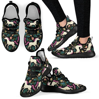 Night Floral Unicorn Pattern Print Mesh Knit Shoes GearFrost