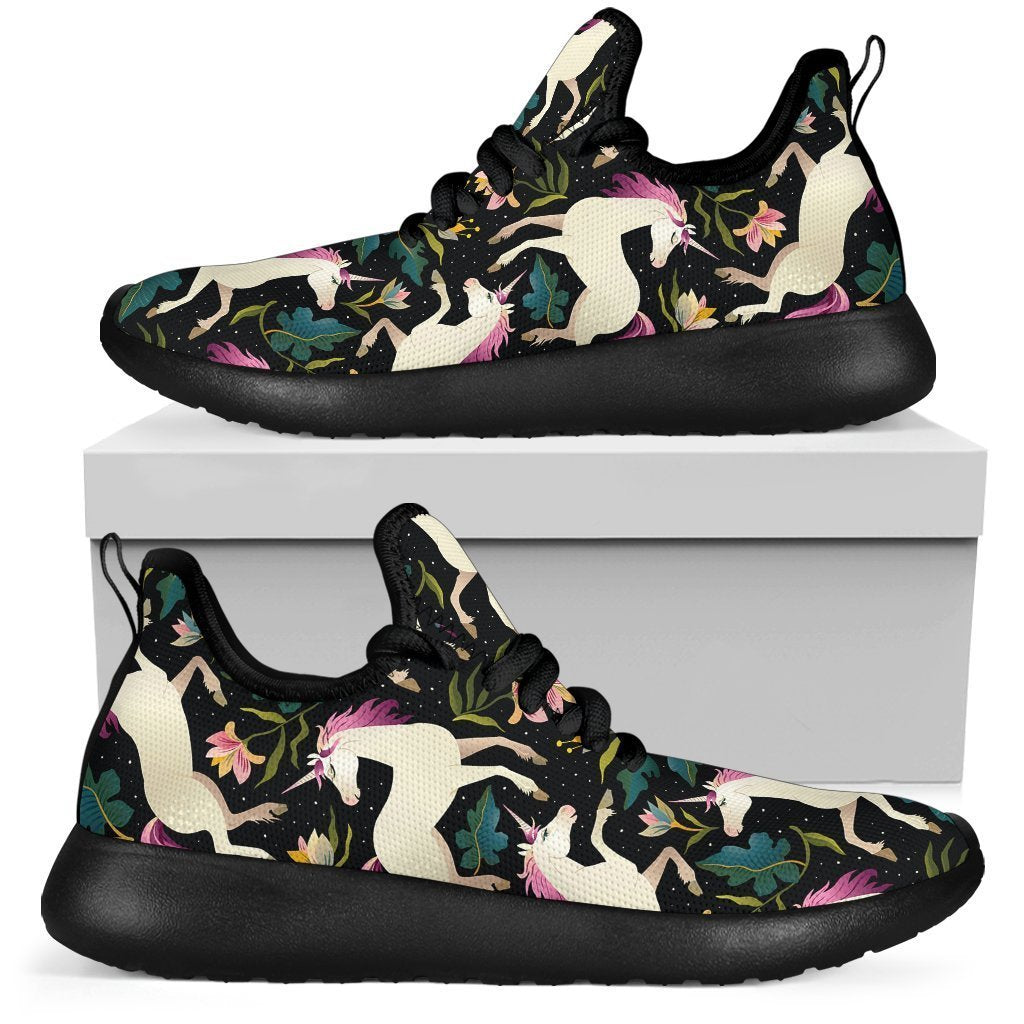Night Floral Unicorn Pattern Print Mesh Knit Shoes GearFrost