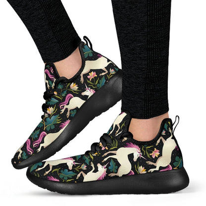 Night Floral Unicorn Pattern Print Mesh Knit Shoes GearFrost