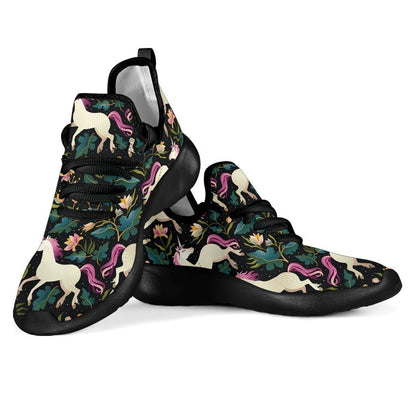 Night Floral Unicorn Pattern Print Mesh Knit Shoes GearFrost