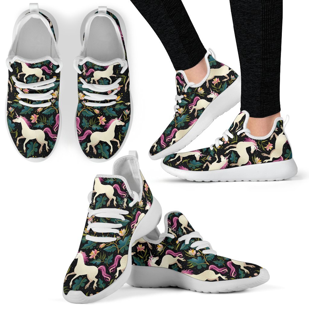 Night Floral Unicorn Pattern Print Mesh Knit Shoes GearFrost