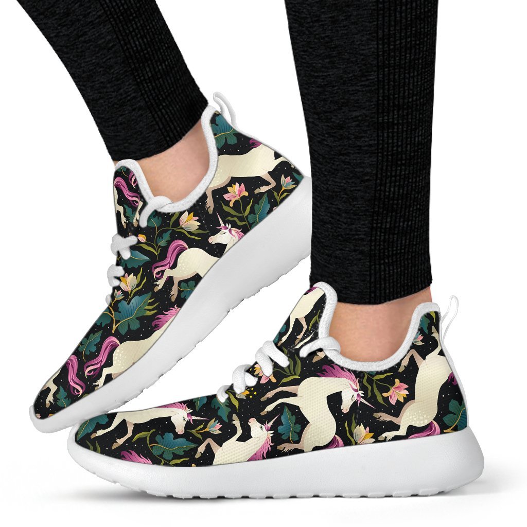 Night Floral Unicorn Pattern Print Mesh Knit Shoes GearFrost