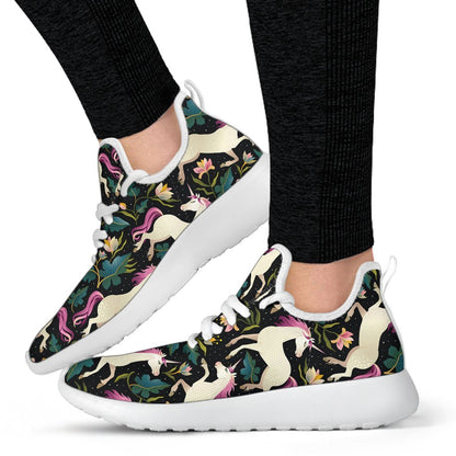 Night Floral Unicorn Pattern Print Mesh Knit Shoes GearFrost
