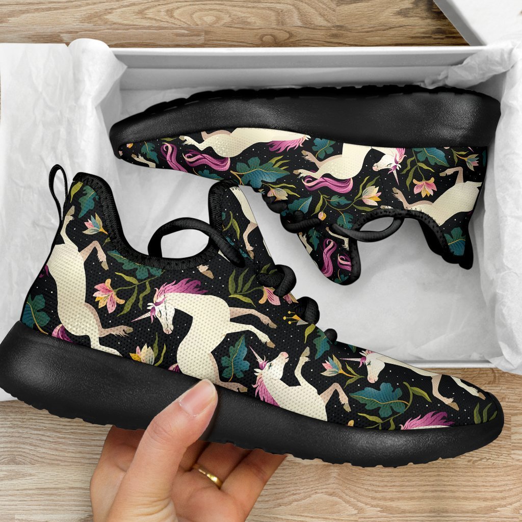 Night Floral Unicorn Pattern Print Mesh Knit Shoes GearFrost