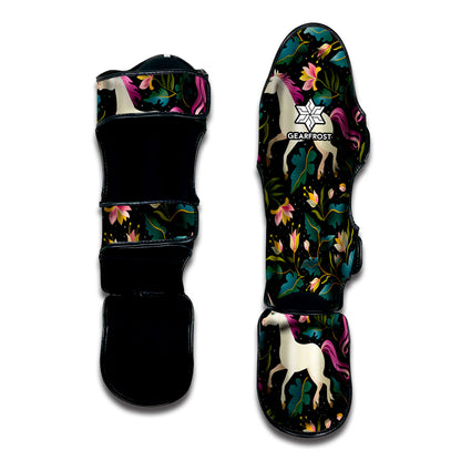 Night Floral Unicorn Pattern Print Muay Thai Shin Guard