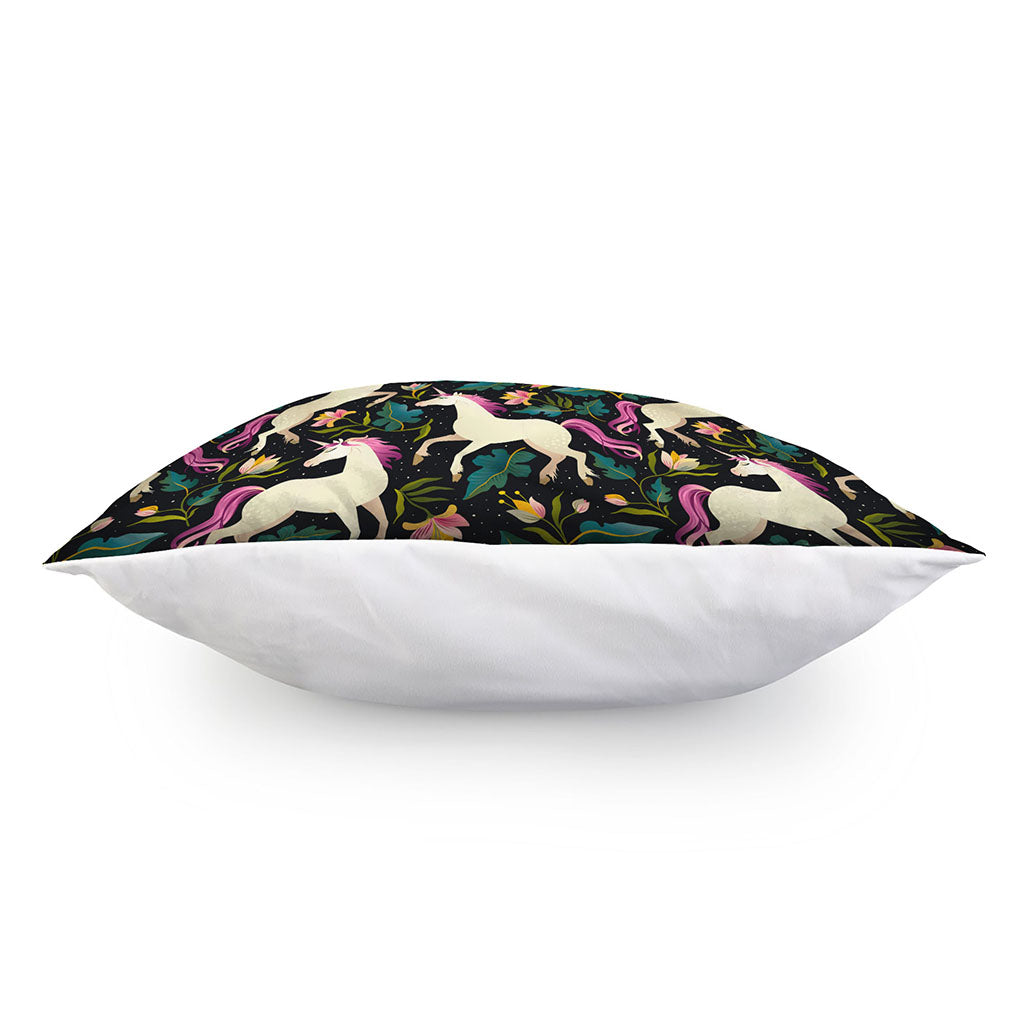 Night Floral Unicorn Pattern Print Pillow Cover