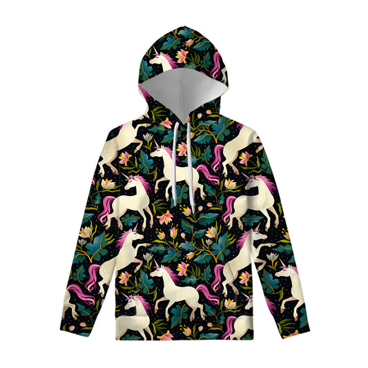 Night Floral Unicorn Pattern Print Pullover Hoodie