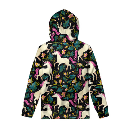 Night Floral Unicorn Pattern Print Pullover Hoodie