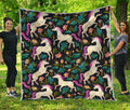 Night Floral Unicorn Pattern Print Quilt