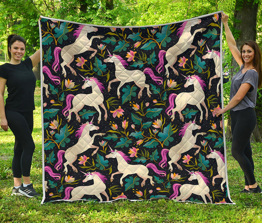 Night Floral Unicorn Pattern Print Quilt