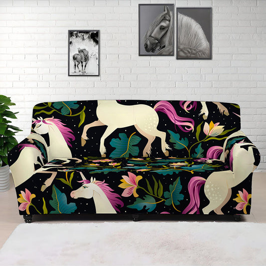 Night Floral Unicorn Pattern Print Sofa Cover
